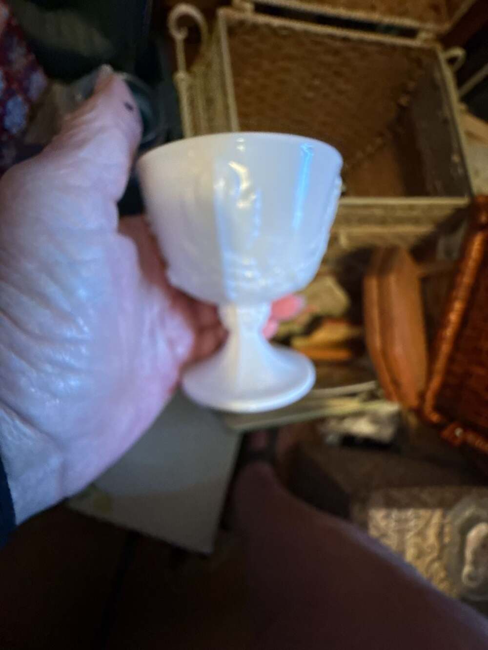 Vintage Colony Harvest Grape Pattern Milk Glass Water Goblet